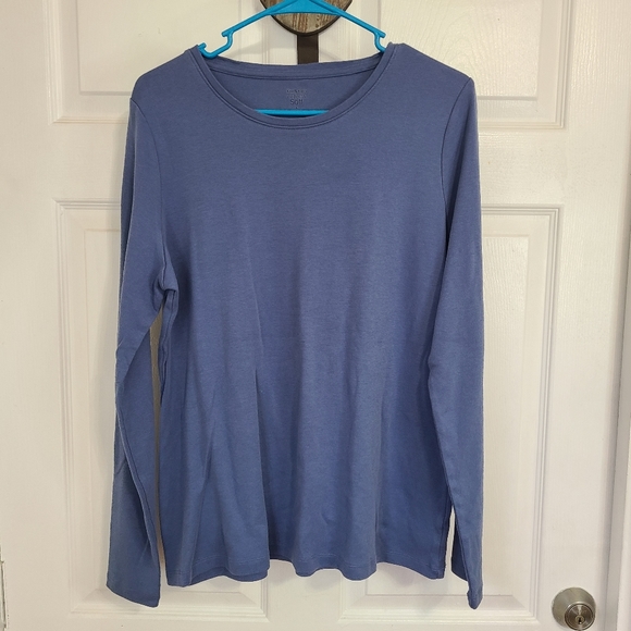 (386) Kim Roger's Woman's Long Sleeve Activewear Crewneck T-Shirt, Size: L Blue - Picture 6 of 13